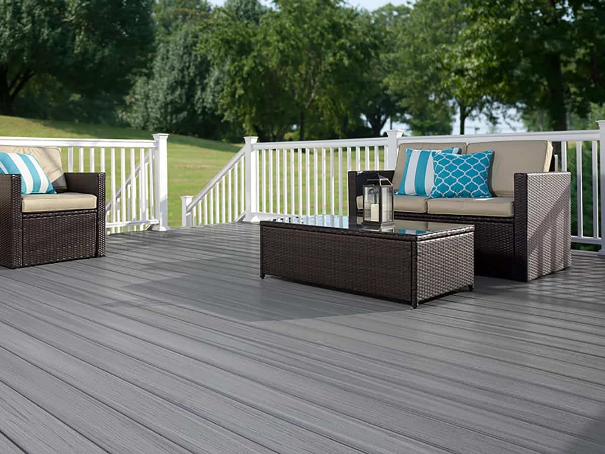 grey pvc decking with patio furniture